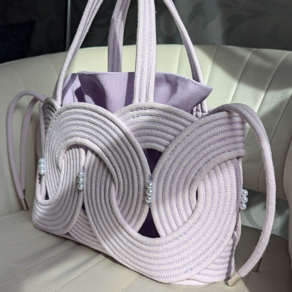 New Purple Handmade Rope Bag, Rope Shoulder Bag, Stylish Purse, Cotton Bag, Sust - Picture 2 of 8